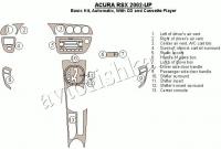 Декоративные накладки салона Acura RSX 2002-н.в. базовый набор, АКПП, с CD и касетной аудиосистемой, 13 элементов.